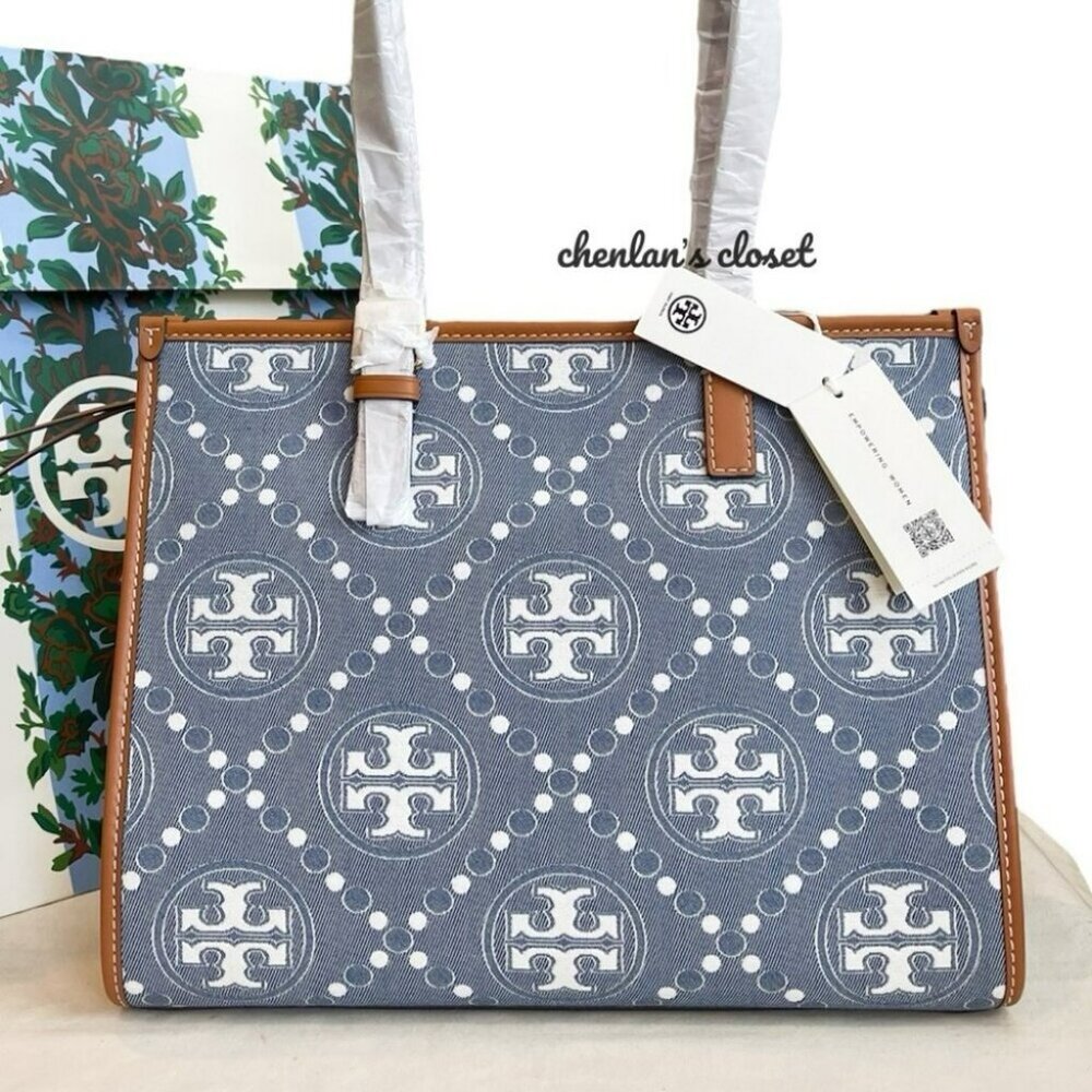 Tory Burch Blue and Brown Tote Bag